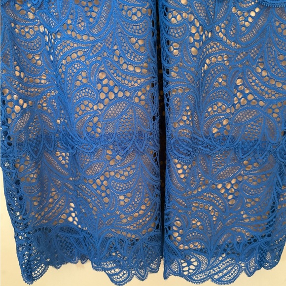 Bebe Betsey Stretchy Blue Lace Overlay Bodycon Mini Dress - Picture 9 of 10
